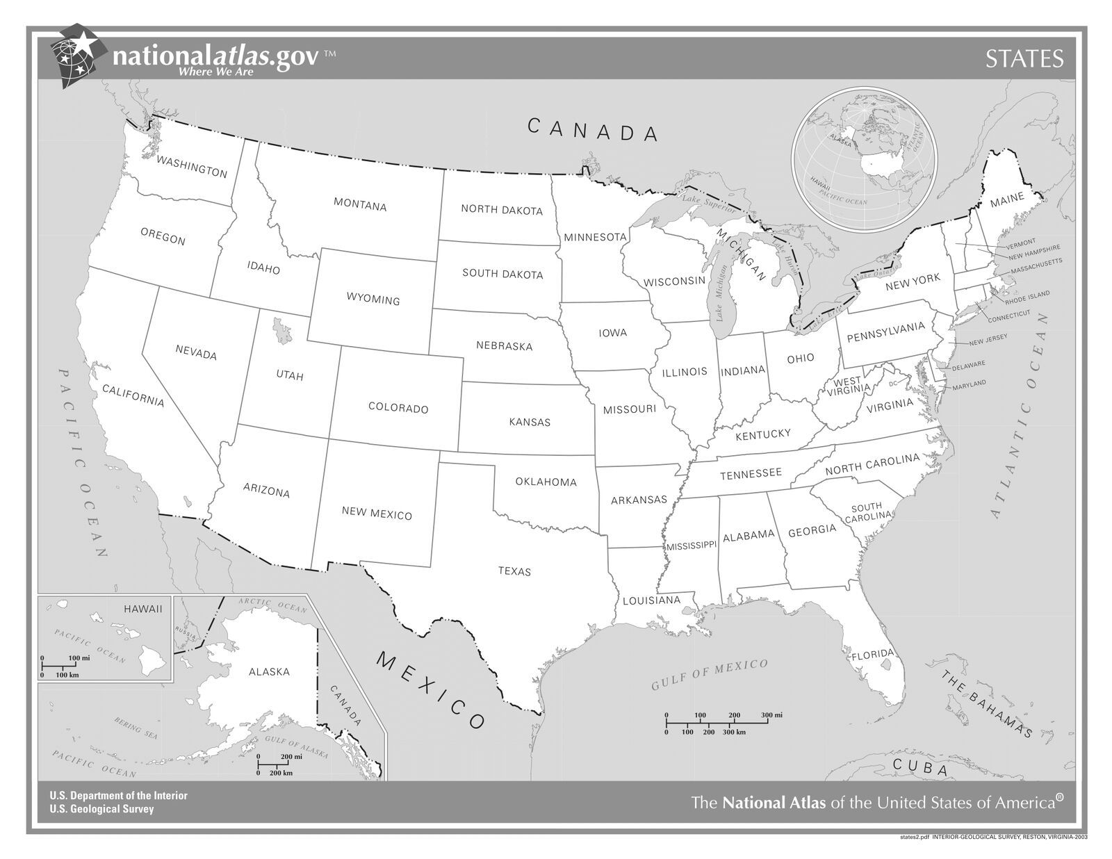USA States Black And White Laminated Wall Map Maps Atlases S L1600 