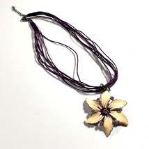 Enameled Flower Necklace Womens Rhinestone Vintage Jewelry 16&quot; With Exte... - $37.40