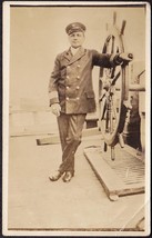 Ship Captain at Steering Wheel Helm RPPC ca. 1920 Real Photo Postcard - £13.85 GBP