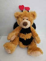 Applause Bumble Bee Bear Plush Stuffed Animal Brown Black Red Hearts - £11.62 GBP