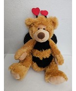 Applause Bumble Bee Bear Plush Stuffed Animal Brown Black Red Hearts - £11.63 GBP