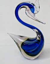 Hand-Blown Glass Swan Bird with Comb Cobalt Blue  &amp; Clear Glass  7 1/2&quot; - £20.55 GBP