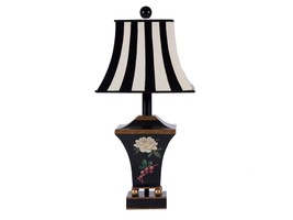 Vintage Metal Tole Lamp and Shade - Floral Base with Striped Shade - £123.30 GBP