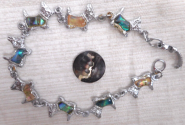 ABALONE (faux) Inlay Scottie Terrier Westie Dog Bracelet Anklet Silver Tone - £12.05 GBP