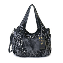 Brand Women Bag Fashion Denim Handbags Female Jeans Shoulder Bags Weave Design W - £57.33 GBP