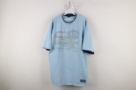 Vintage 90s Y2K FUBU Mens 2XL Distressed Spell Out Script Baggy Fit T-Shirt Blue - $39.55