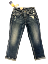 silver jeans womens size 26 blue suki capri indigo denim distressed thick stitch - £19.28 GBP