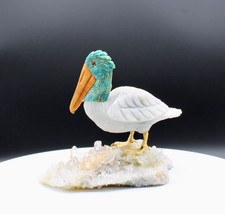 Natural Aragonite Handcrafted Pelican With Chrysocolla Head And Jasper B... - $89.00