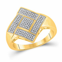 10kt Yellow Gold Mens Round Diamond Diagonal Offset Square Ring 1/3 Cttw - £514.96 GBP
