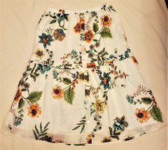 Johnny Was Tiered Ruffle Midi Skirt Sz-L White/Multicolor Floral Pattern - £117.95 GBP