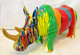 Modern Pop Art Paint Drip Rhino Rhinoceros Sculpture 19.5&quot; long - £287.87 GBP