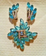 Juliana D&amp;E Aqua Aurora Borealis Rhinestone Vintage Brooch Pin and Earrings - £398.75 GBP