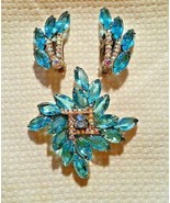 Juliana D&amp;E Aqua Aurora Borealis Rhinestone Vintage Brooch Pin and Earrings - £393.18 GBP