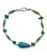 Vintage Afghan Turkmen Tribal Blue Green Stone 9.5 inch Silver Bracelet - $17.82