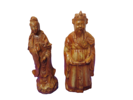Happy Gods Lot of 2 Chinese Hand Carved Resin Wood Old Man Statue Figuri... - $48.51