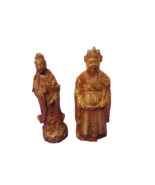 Happy Gods Lot of 2 Chinese Hand Carved Resin Wood Old Man Statue Figuri... - £38.15 GBP