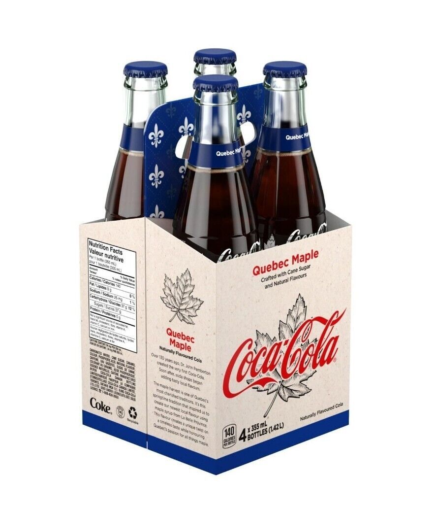 Primary image for 4 Bottles of Coca-Cola Coke Quebec Maple Flavored Soft Drink 355ml Each
