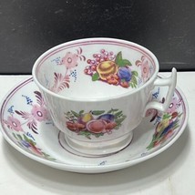 Early 19th C English Staffordshire London Shape Tea Cup &amp; Saucer Fruit Floral - £23.74 GBP