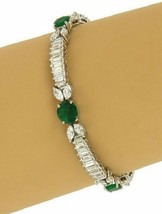 Bracelet Tennis Femme Emeraude Verte CZ 11.00Ct en Plaqué Or Blanc 14K-Argent - £223.51 GBP