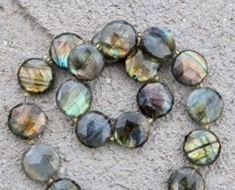 Natural 20 pieces faceted labradorite disk shape Beads 14 x 14 mm approx...natur - £58.96 GBP