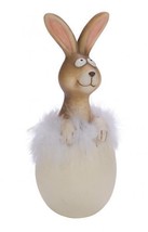 New Ceramic Rabbit with Feathers, Natural, 3 1/8x3 1/8x7 7/8in, Handmade, - £13.26 GBP