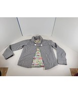 Hanna Andersson Size 140 Girls Ivory Beige Jacket Vertical Blue Lines Si... - $343.34 MXN