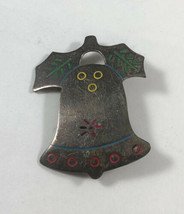 Vintage Sterling Silver 925 Taxco TD-88 Christmas Bell Enamel Brooch Pin 1.5&quot; - £34.02 GBP