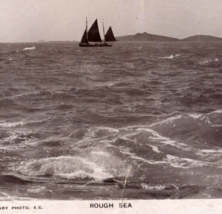 Rough Sea Sailboat RPPC Postcard Vintage Rotary Photo UK Boat Ship Ocean Waves - £12.33 GBP