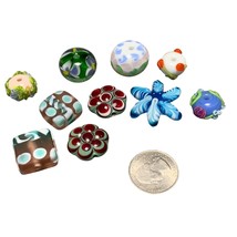 Handmade Lampwork Glass Beads Set - Floral &amp; Polka Dot Designs - Jewelry Making - £28.98 GBP