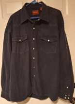 Mens Vintage Rustler Western Flannel Chamois Pearl Snap Shirt Navy Blue Size 2XL - £24.81 GBP