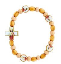 Sacred Heart of Jesus Wood Bead Bracelet, New #MD-079 - $6.98 CAD