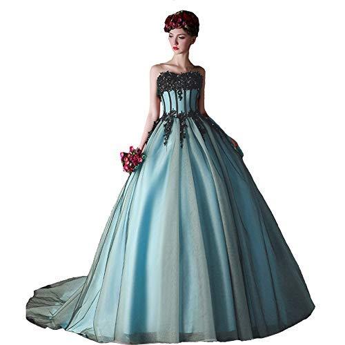 Kivary Plus Size Black Beaded Lace Long Gothic Prom Wedding Dress Mint Blue US 1