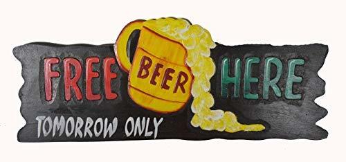 WorldBazzar Hand Carved Wooden Free Beer HERE Tomorrow ONLY Tiki Bar Sign Draft