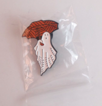 New White Ghost With Orange Spider Web Umbrella Halloween Enamel Lapel Hat Pin - £5.04 GBP