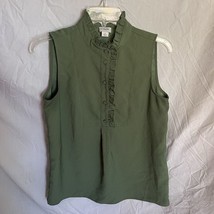 J. Crew Womens Green 1/2 Button Ruffle-trim Sleeveless Ruffle Collar Blo... - $11.64