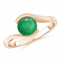 ANGARA Semi Bezel-Set Solitaire Round Emerald Bypass Ring for Women in 14K Gold - £679.83 GBP