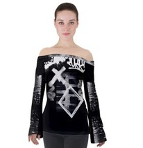 Off Shoulder Long Sleeve Top with graffiti print urban modern style - £27.54 GBP