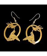 Vintage Hummingbird Gold tone Brass Earrings Open Cutout Dangle 2&quot; - $13.98