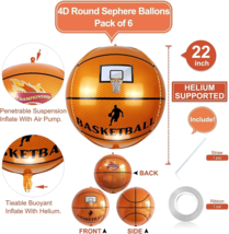 6 Pk 4D Sphere Basketball Foil Balloons 22" Foil Basketball Balloon Party Decor image 6