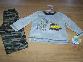 Size 24 Months 2 Piece Pajamas Set Camo Camouflage Pants Dozer Loader Vehicle - £11.03 GBP
