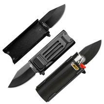 Munetoshi Mini Spring Assisted Knife Lighter Holder Case and Belt Clip 1.95&quot; Bla - £6.29 GBP