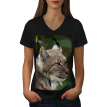 Smart Face Of Lynx Cat Shirt Furry Ears Women V-Neck T-shirt - £10.38 GBP