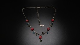 Vintage Clara Beau Red Flower Necklace 16 - 19 inches - £23.74 GBP