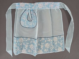 VTG MCM Sheer Blue White Organza Half Apron Dots 1 Pocket Kitchen Cooking Baking - £8.26 GBP