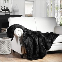 Luxury Plush Faux Fur Throw Blanket, Long Pile Black Throw Blanket, Super Warm,  - £68.17 GBP