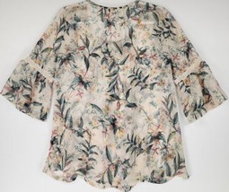 Lauren Conrad Shirt Womens Medium Floral Keyhole Neck Lace 3/4 Bell Sleeve Top - £20.56 GBP