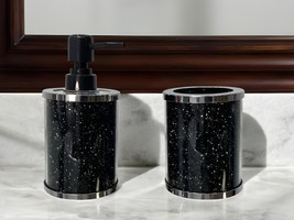 Two Piece Black Glass Bling Bathroom Accessory Set - $284.55 CAD