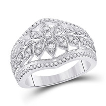 14kt White Gold Womens Round Diamond Floral Fashion Ring 1/2 Cttw - £919.82 GBP