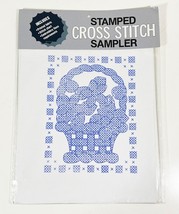 Vtg Bucilla Stamped Cross Stitch Sampler Basket Of Flowers - £6.98 GBP
