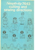 Simplicity 7643 Misses Shirts Blouses Variations Vintage 1968 Size 12 UN... - $7.47